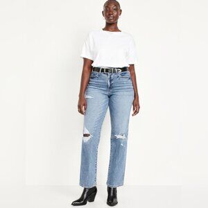 Old Navy High Rise OG Straight Distressed Light Wash Jeans 18